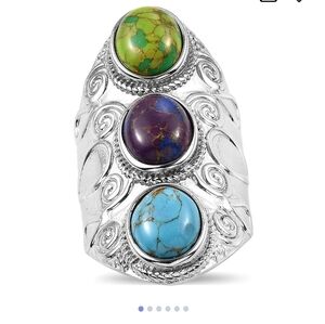 🆕️💙 Mojave Blue, Purple and Green Turquoise 3 Stone Ring in Stainless Steel 💙